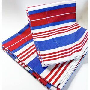 Vintage Tastemaker Standard Pillowcase Set 42x36 Red/White/Blue Striped Cotton/P